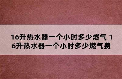 16升热水器一个小时多少燃气 16升热水器一个小时多少燃气费